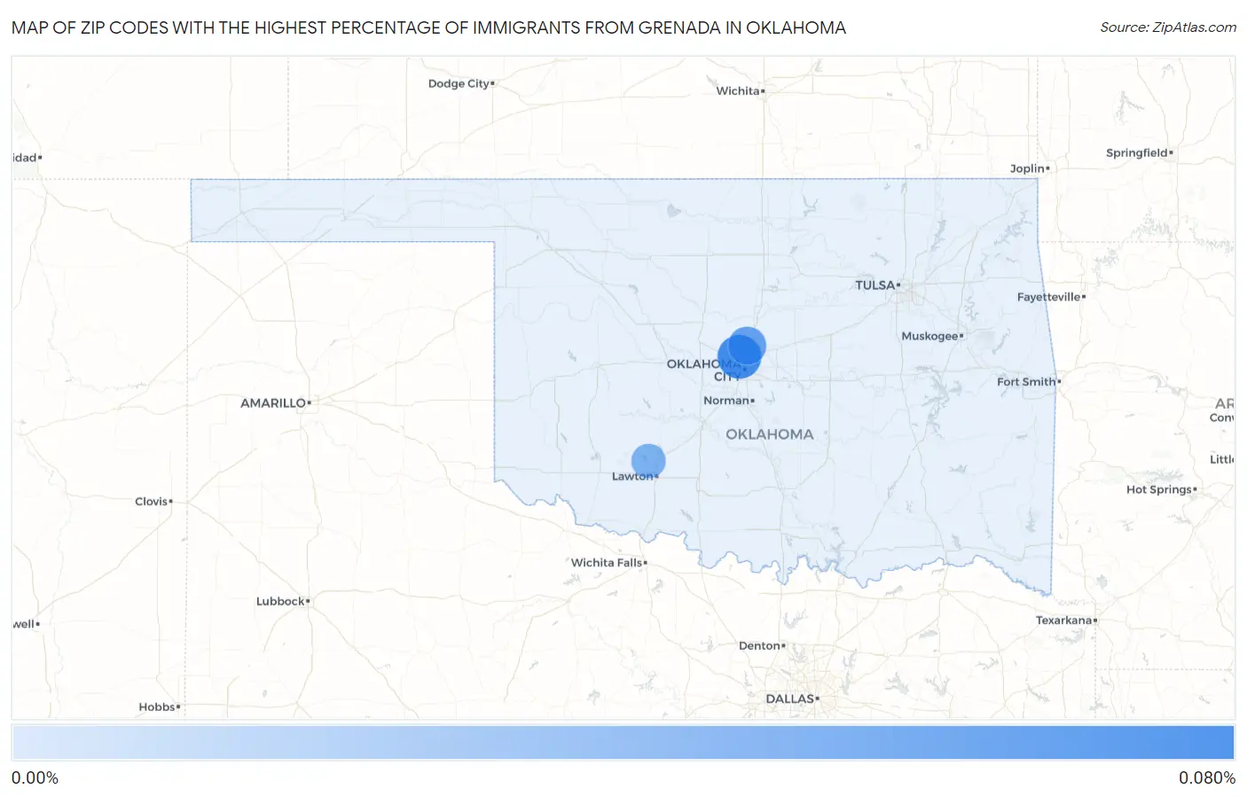 Zip Codes with the Highest Percentage of Immigrants from Grenada in Oklahoma Map