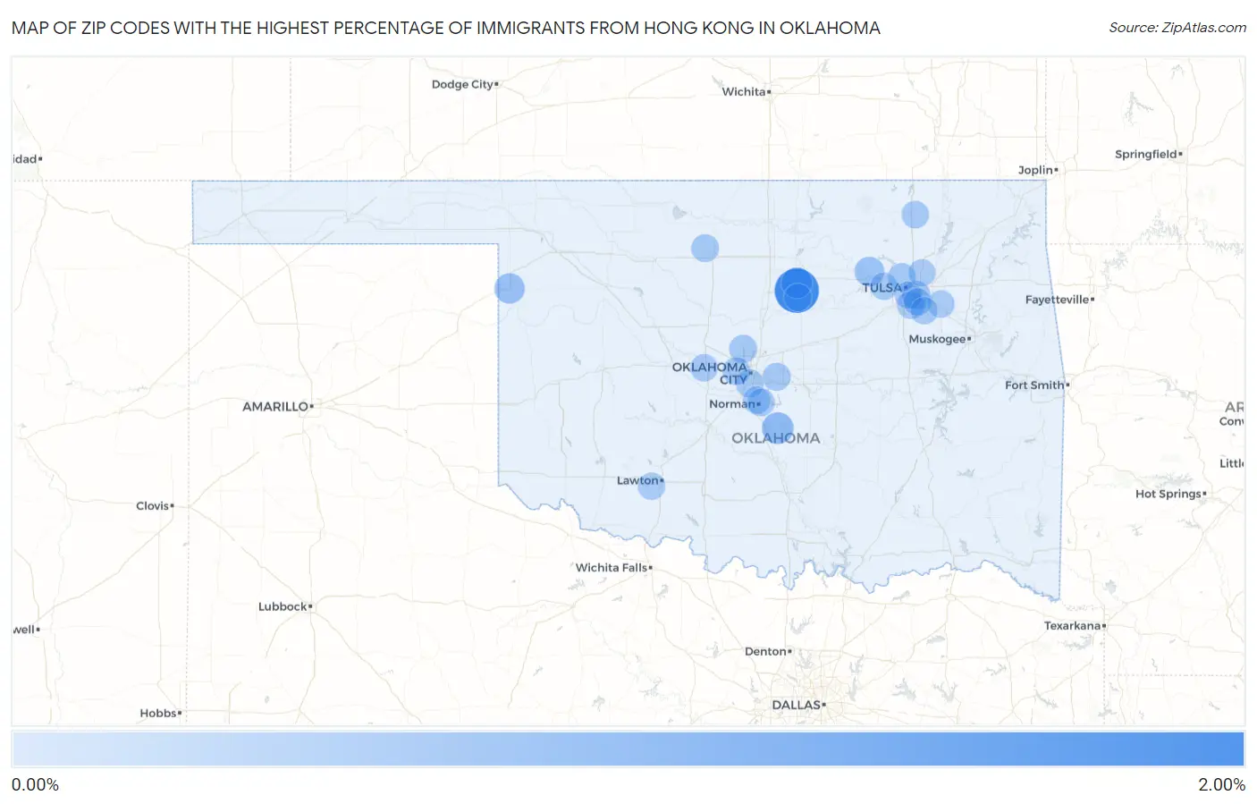 Zip Codes with the Highest Percentage of Immigrants from Hong Kong in Oklahoma Map
