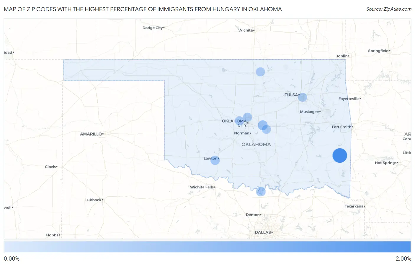 Zip Codes with the Highest Percentage of Immigrants from Hungary in Oklahoma Map