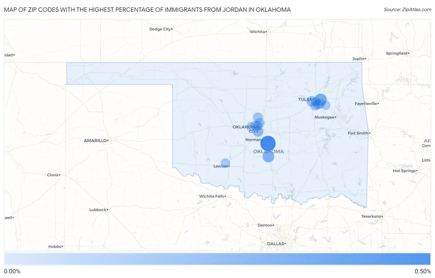 Zip Codes with the Highest Percentage of Immigrants from Jordan in Oklahoma Map