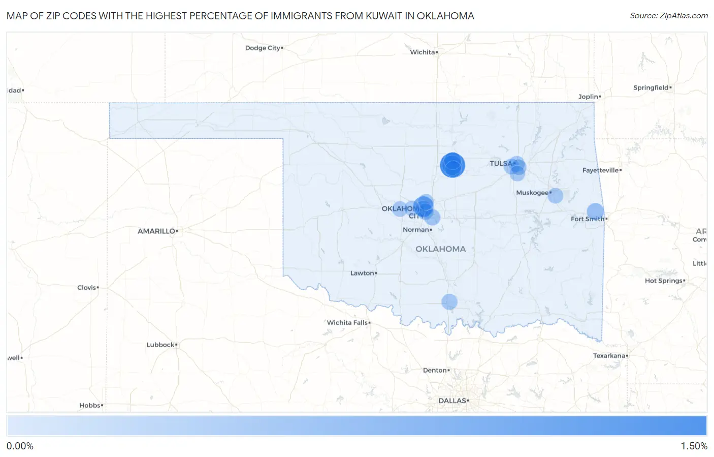 Zip Codes with the Highest Percentage of Immigrants from Kuwait in Oklahoma Map