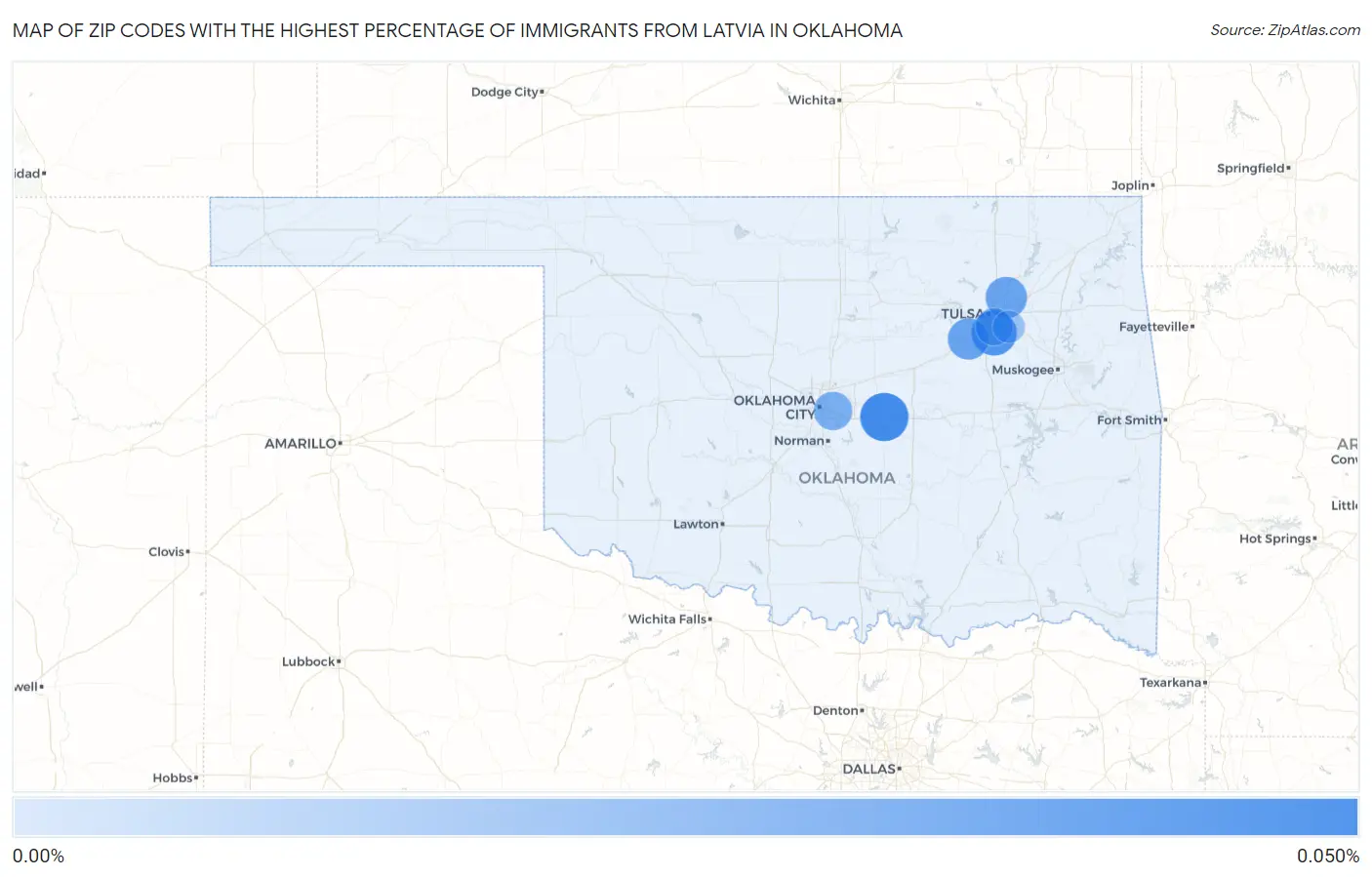 Zip Codes with the Highest Percentage of Immigrants from Latvia in Oklahoma Map