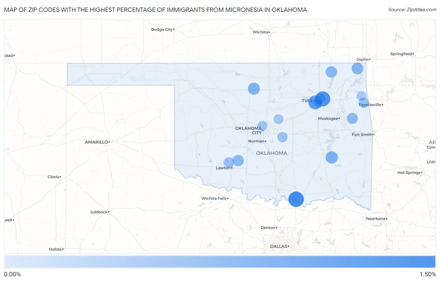 Zip Codes with the Highest Percentage of Immigrants from Micronesia in Oklahoma Map
