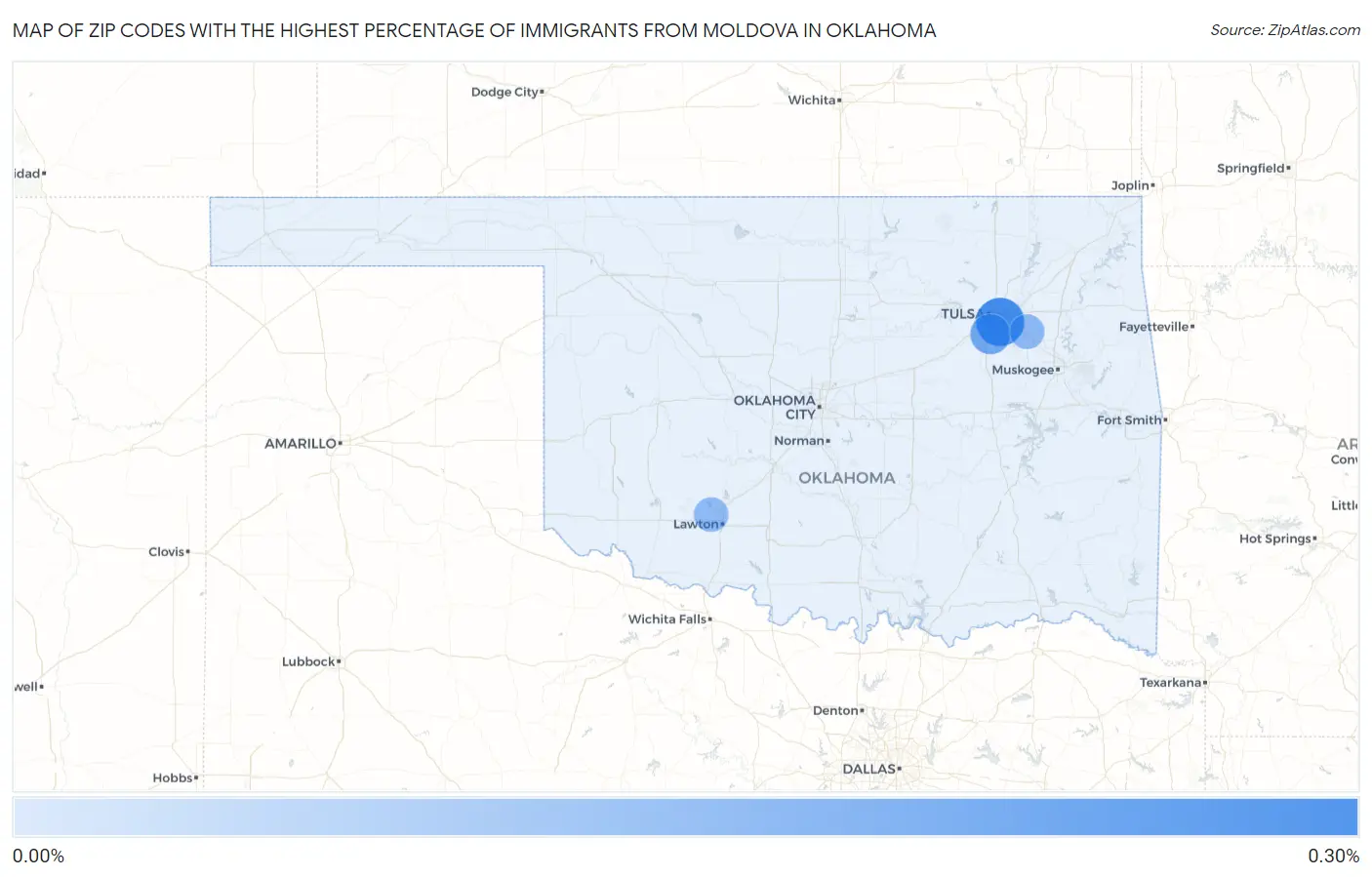 Zip Codes with the Highest Percentage of Immigrants from Moldova in Oklahoma Map