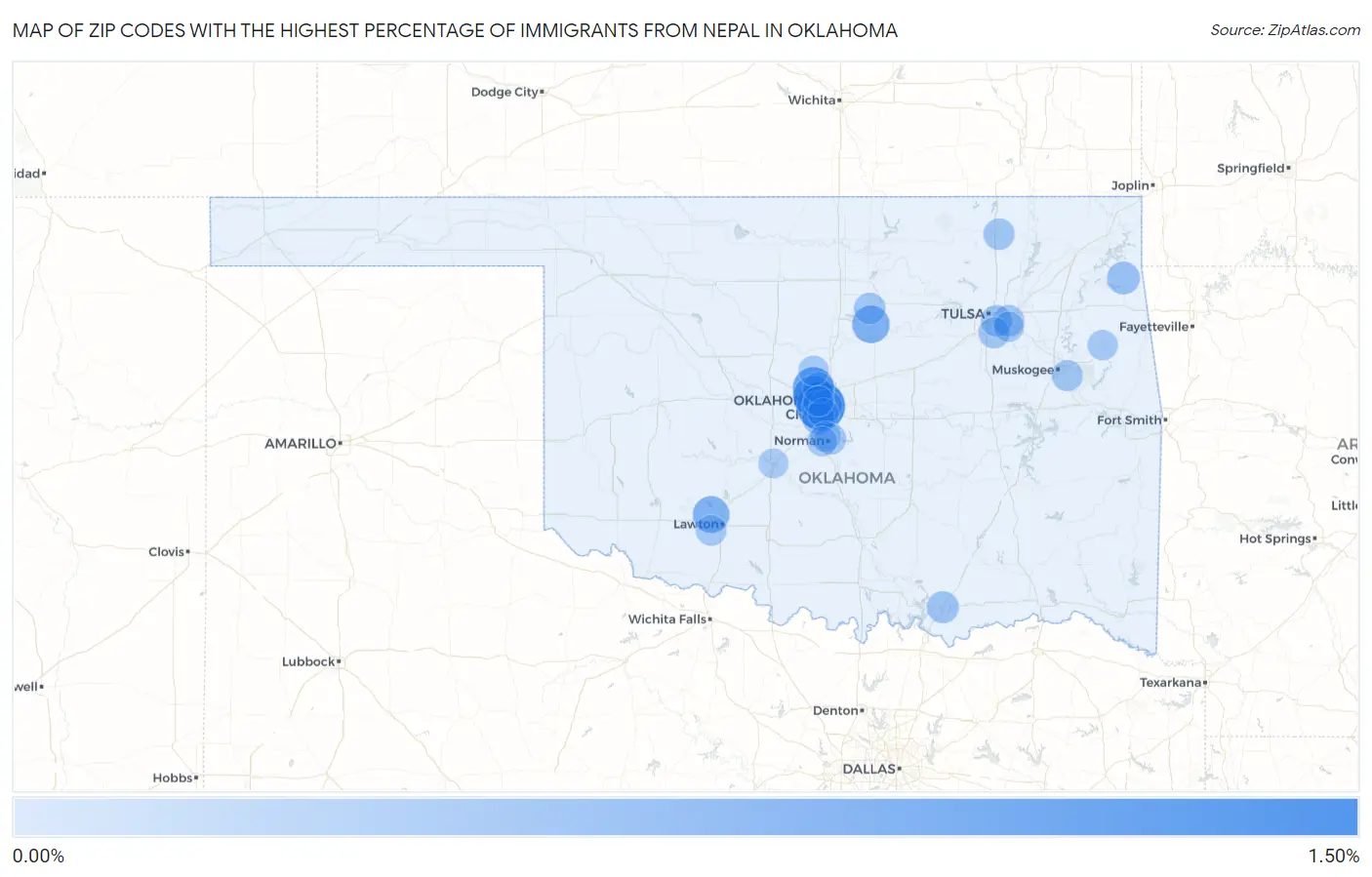 Zip Codes with the Highest Percentage of Immigrants from Nepal in Oklahoma Map