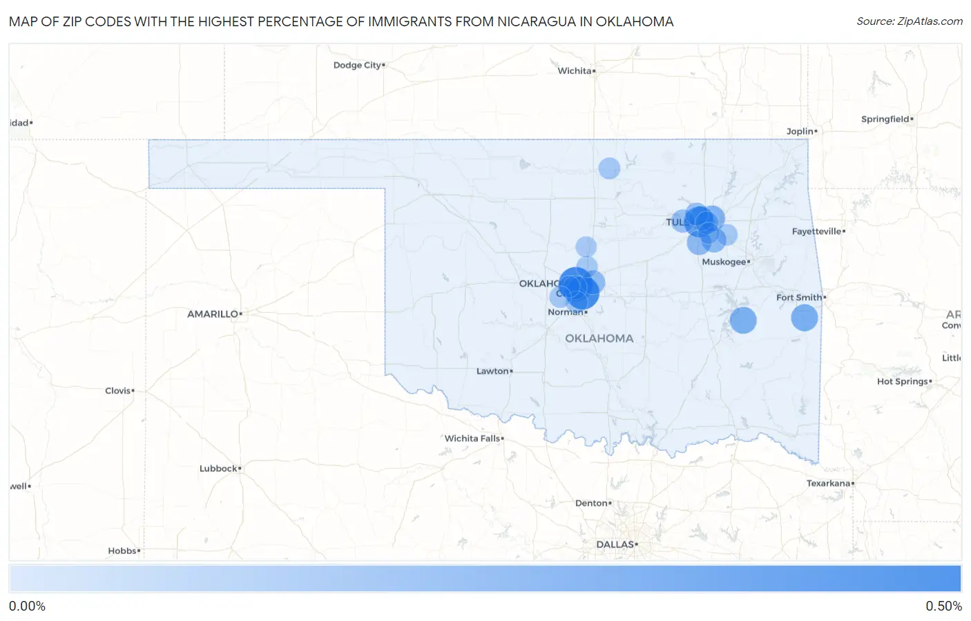 Zip Codes with the Highest Percentage of Immigrants from Nicaragua in Oklahoma Map