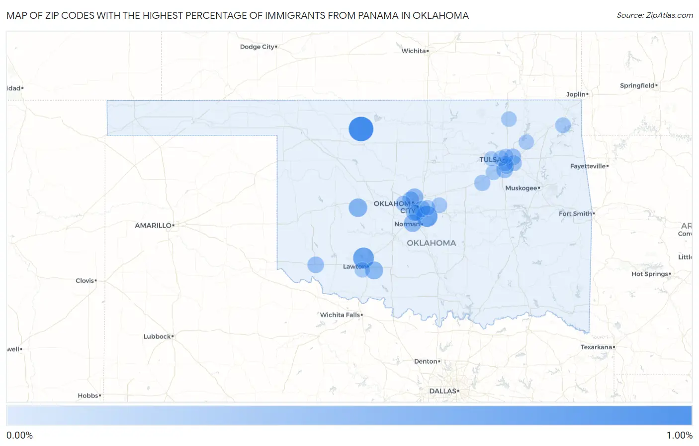 Zip Codes with the Highest Percentage of Immigrants from Panama in Oklahoma Map