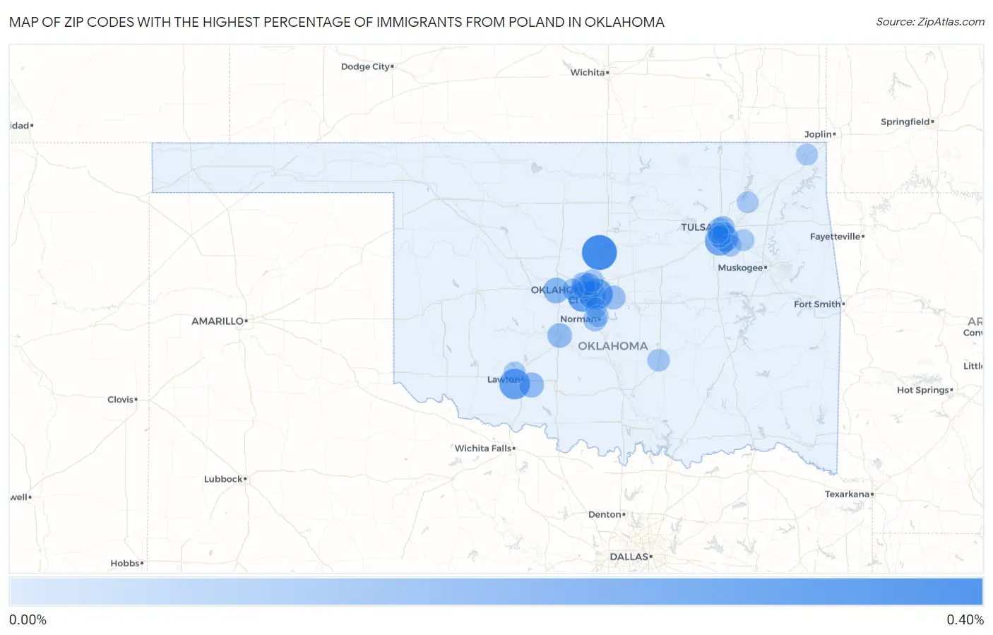 Zip Codes with the Highest Percentage of Immigrants from Poland in Oklahoma Map