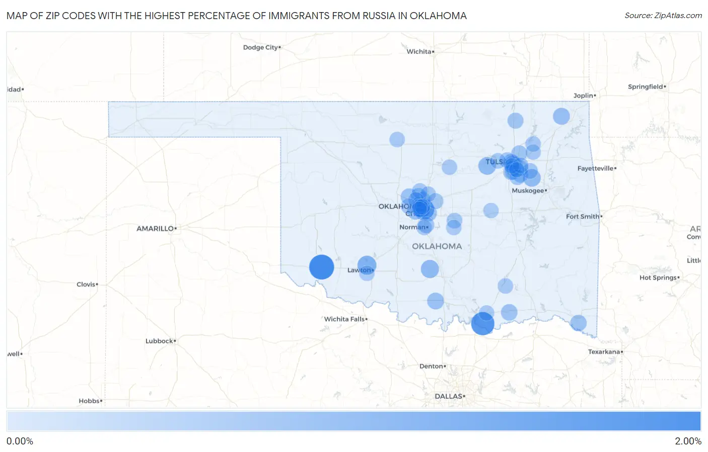 Zip Codes with the Highest Percentage of Immigrants from Russia in Oklahoma Map