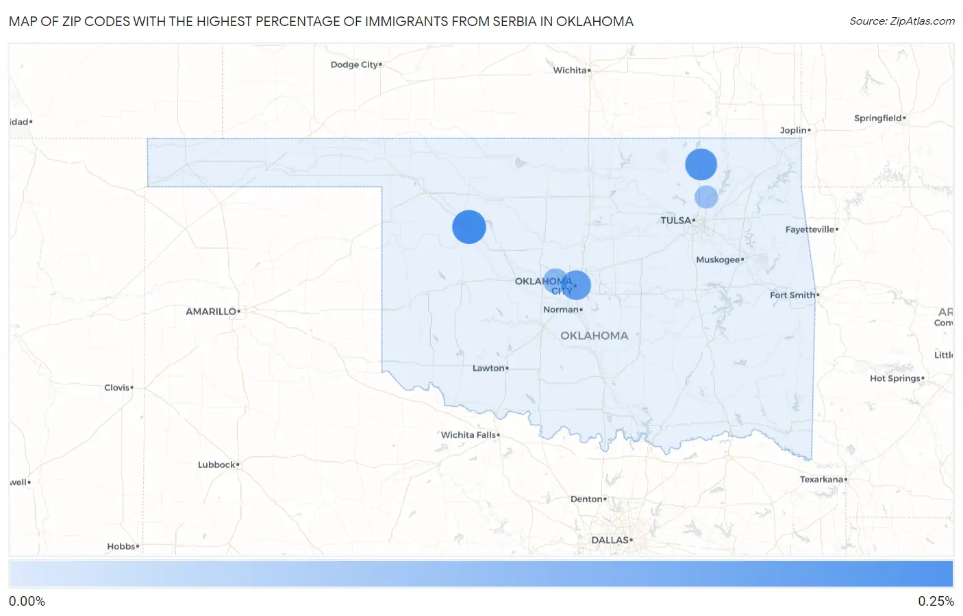 Zip Codes with the Highest Percentage of Immigrants from Serbia in Oklahoma Map