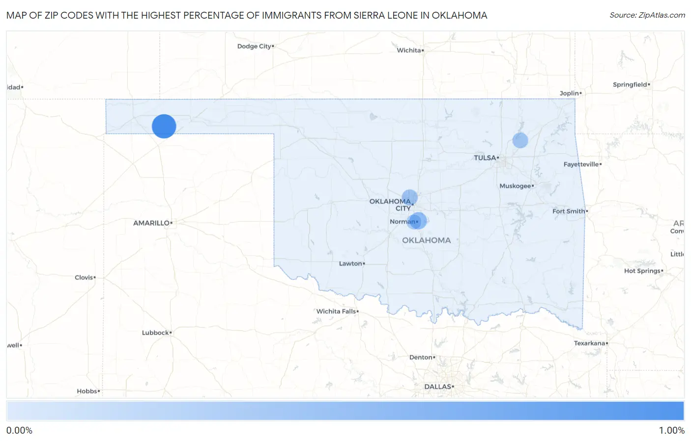 Zip Codes with the Highest Percentage of Immigrants from Sierra Leone in Oklahoma Map
