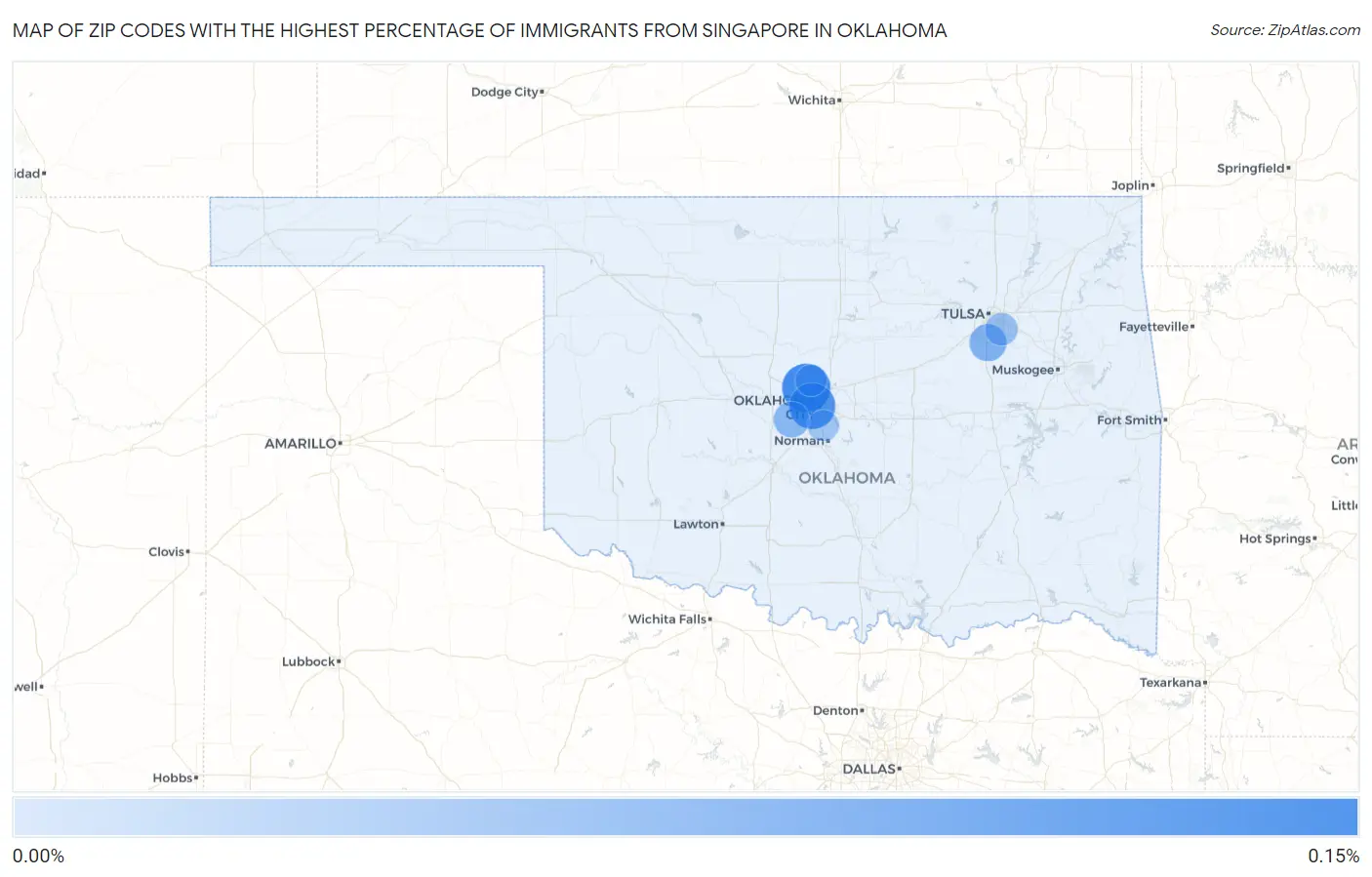 Zip Codes with the Highest Percentage of Immigrants from Singapore in Oklahoma Map