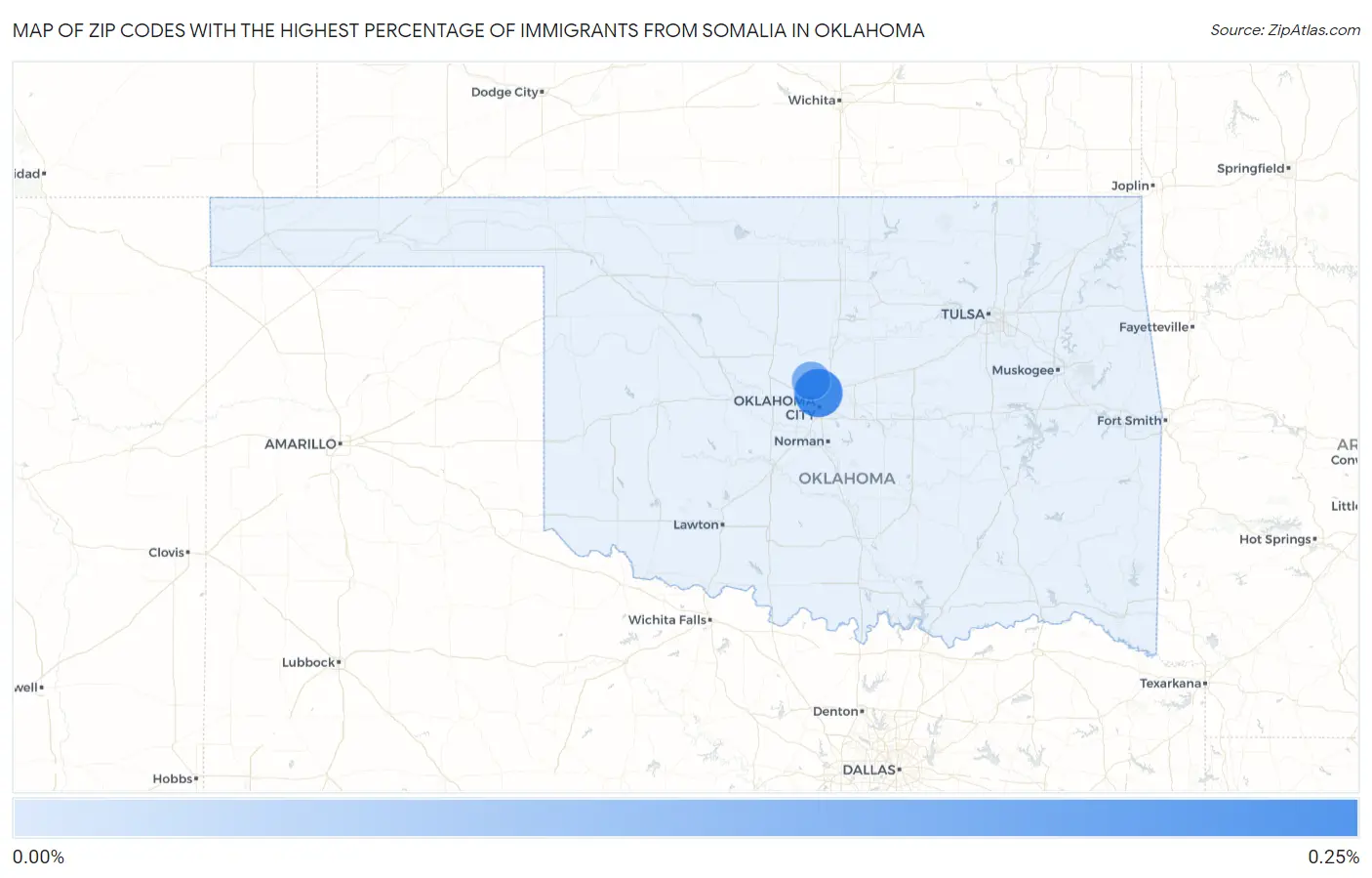 Zip Codes with the Highest Percentage of Immigrants from Somalia in Oklahoma Map