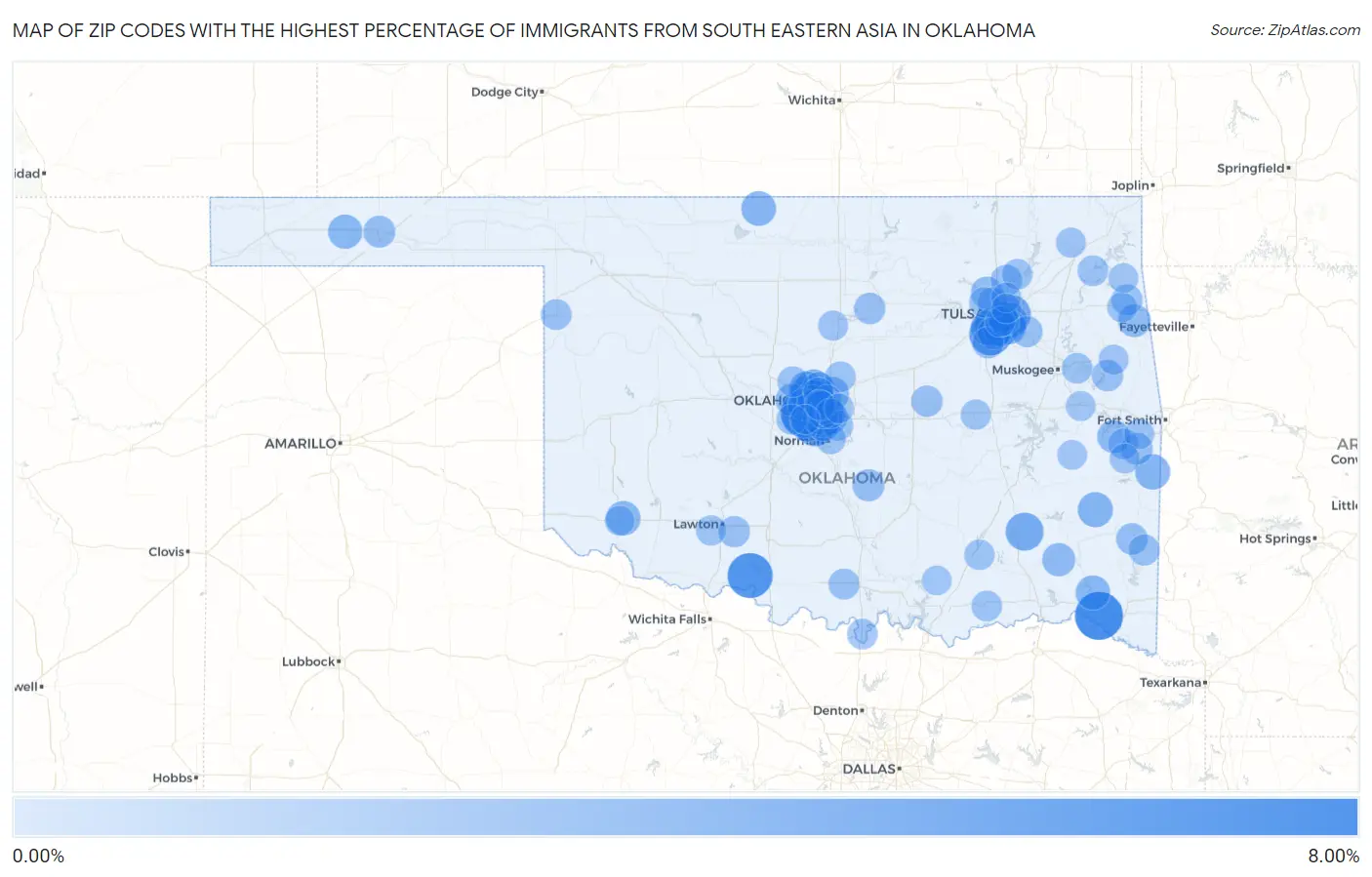 Zip Codes with the Highest Percentage of Immigrants from South Eastern Asia in Oklahoma Map