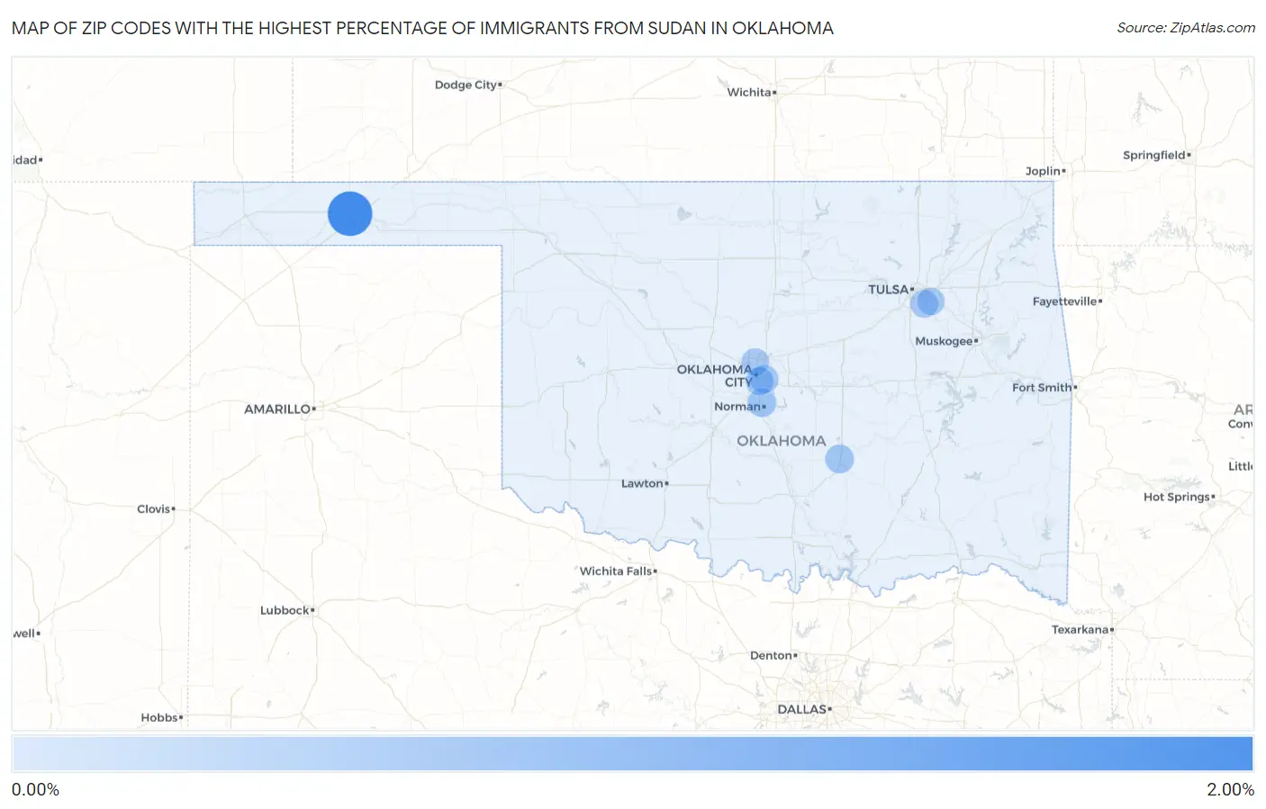 Zip Codes with the Highest Percentage of Immigrants from Sudan in Oklahoma Map