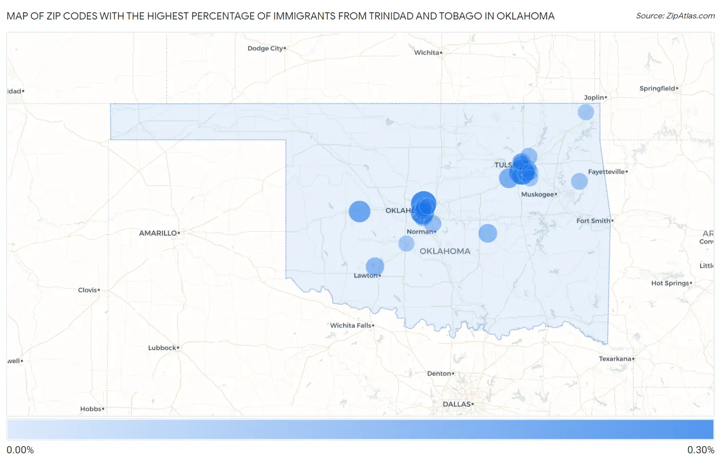 Zip Codes with the Highest Percentage of Immigrants from Trinidad and Tobago in Oklahoma Map