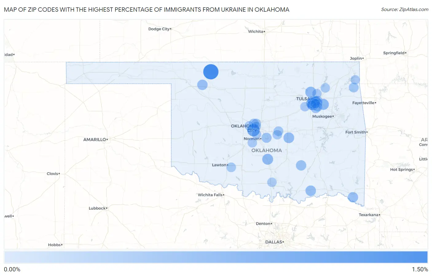 Zip Codes with the Highest Percentage of Immigrants from Ukraine in Oklahoma Map