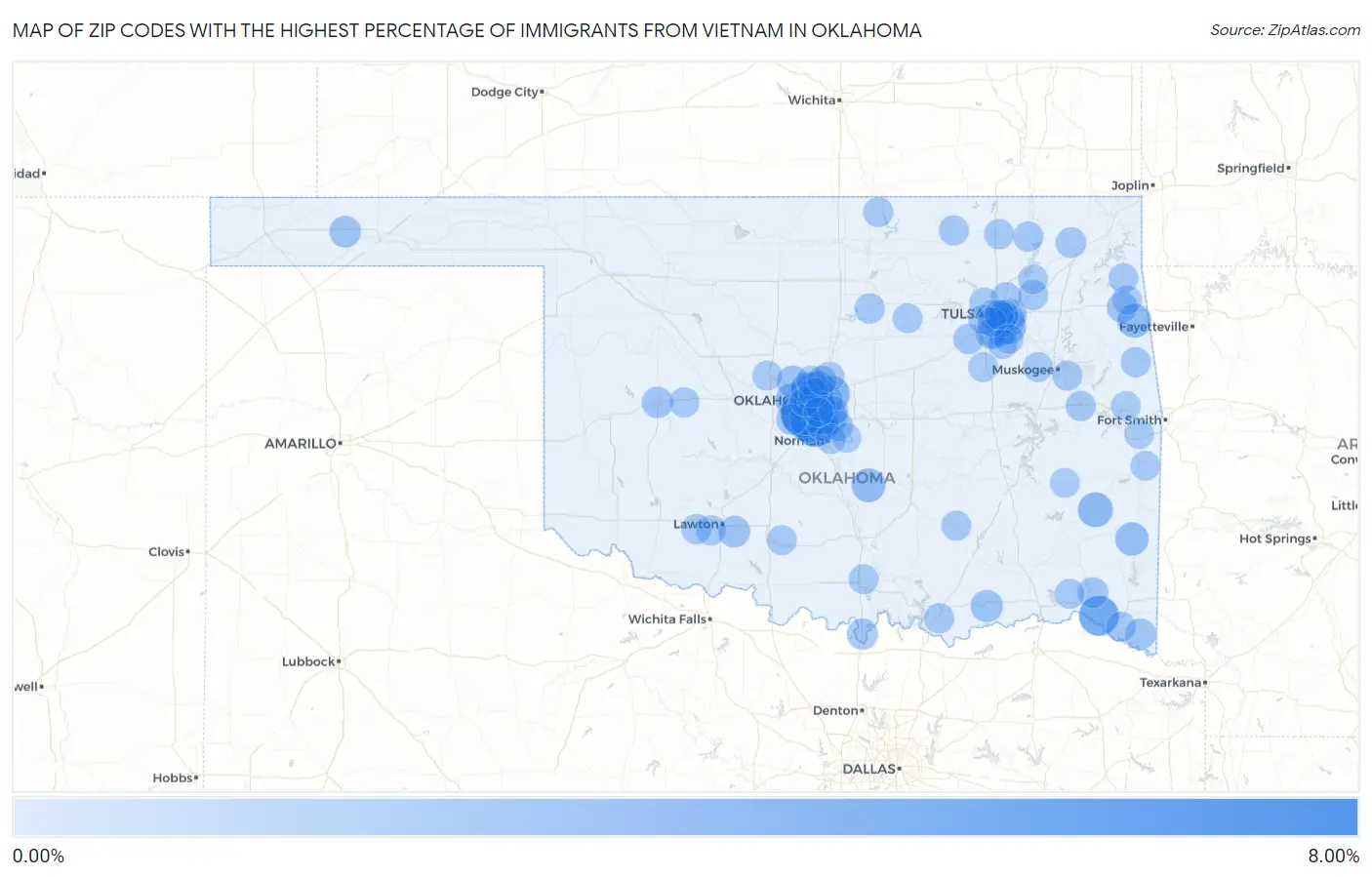 Zip Codes with the Highest Percentage of Immigrants from Vietnam in Oklahoma Map