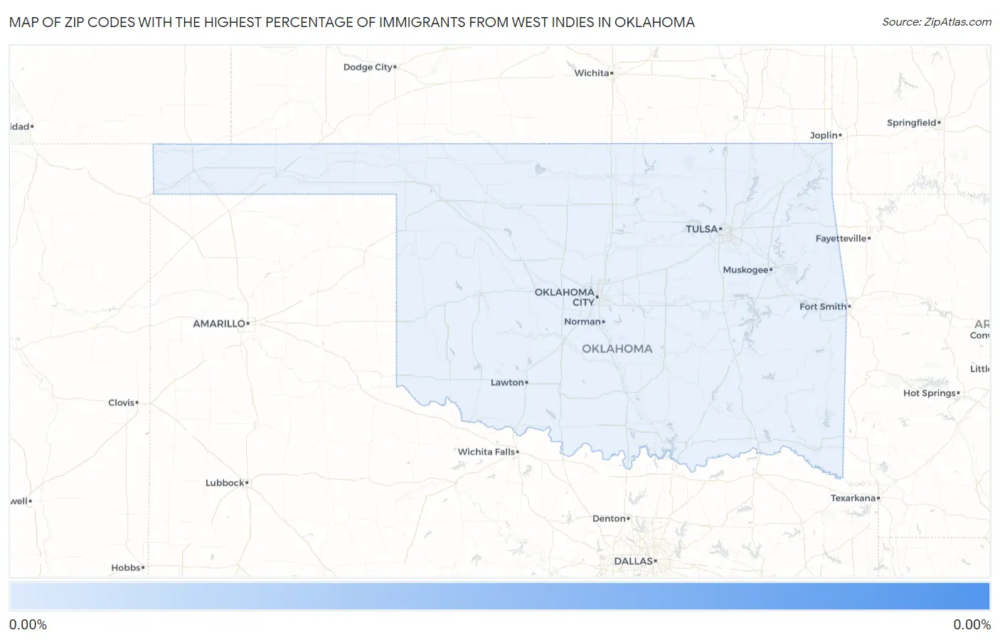 Zip Codes with the Highest Percentage of Immigrants from West Indies in Oklahoma Map