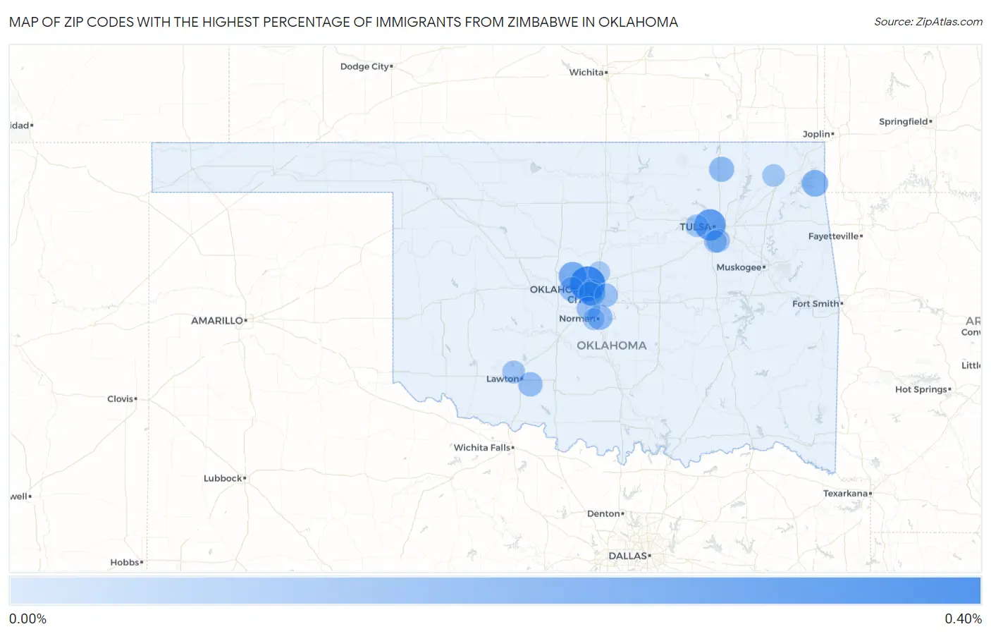 Zip Codes with the Highest Percentage of Immigrants from Zimbabwe in Oklahoma Map