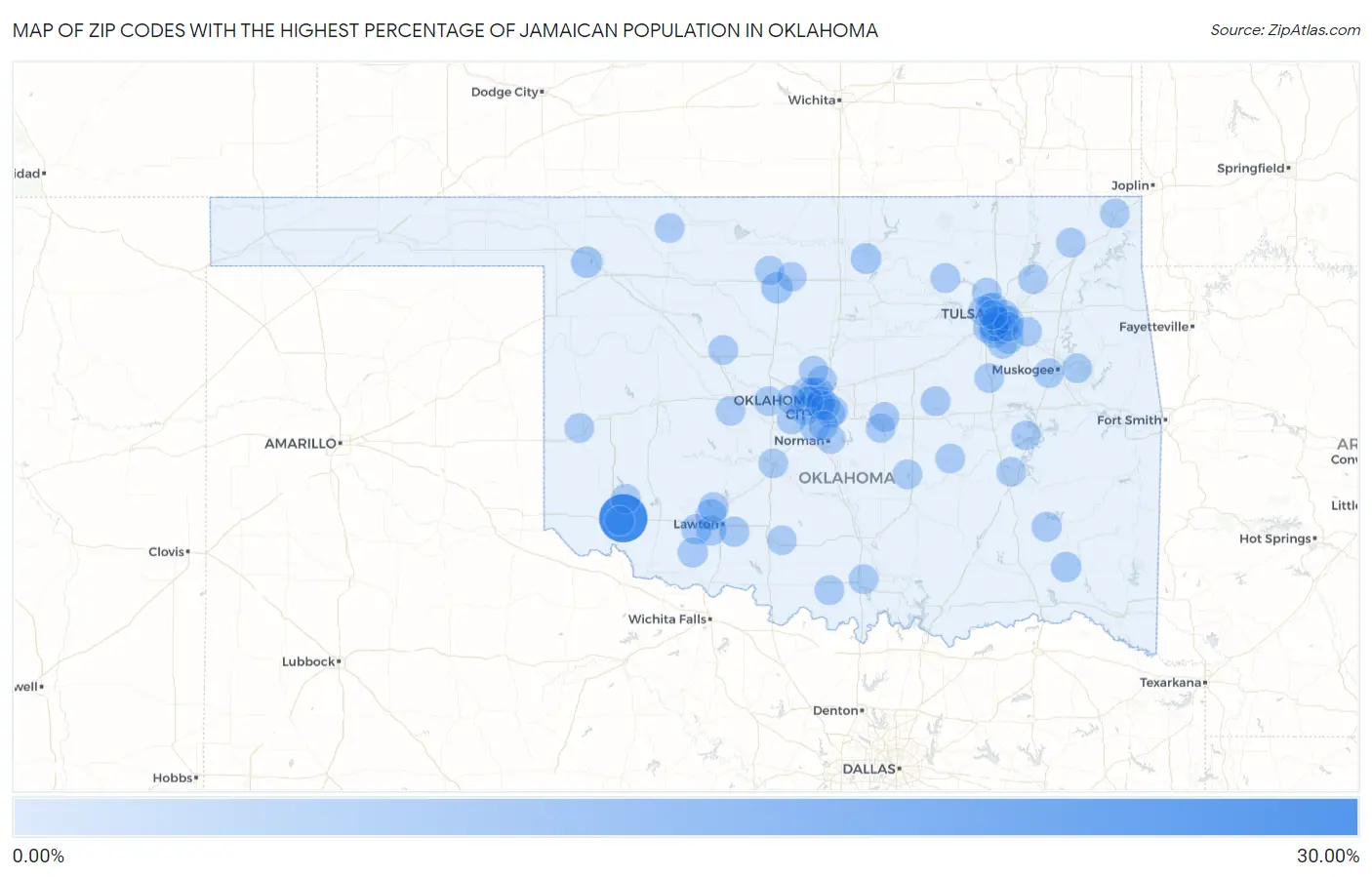 Zip Codes with the Highest Percentage of Jamaican Population in Oklahoma Map