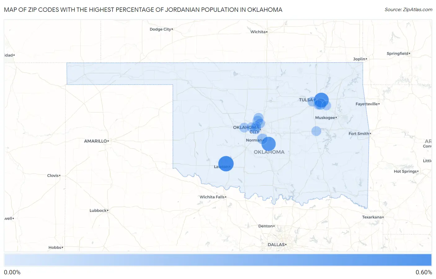 Zip Codes with the Highest Percentage of Jordanian Population in Oklahoma Map