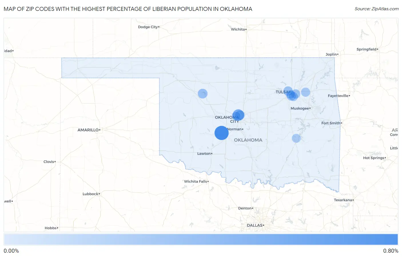 Zip Codes with the Highest Percentage of Liberian Population in Oklahoma Map