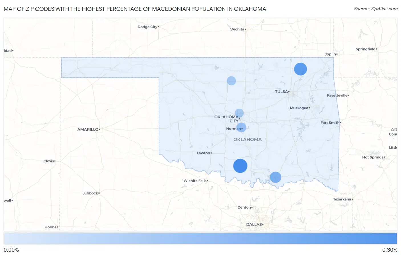 Zip Codes with the Highest Percentage of Macedonian Population in Oklahoma Map