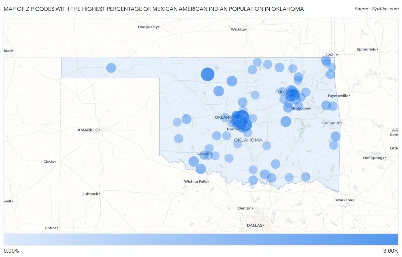 Zip Codes with the Highest Percentage of Mexican American Indian Population in Oklahoma Map