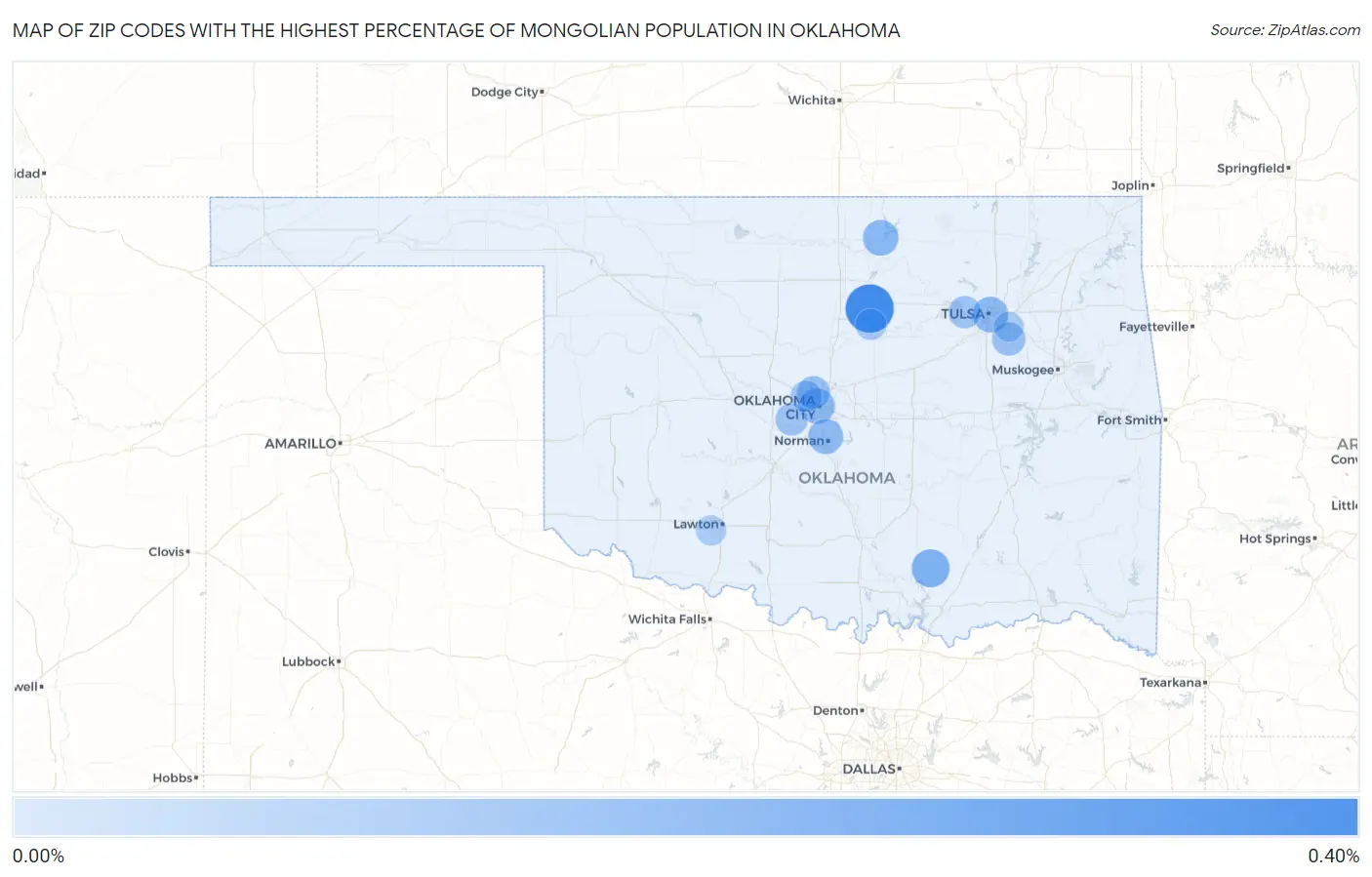 Zip Codes with the Highest Percentage of Mongolian Population in Oklahoma Map