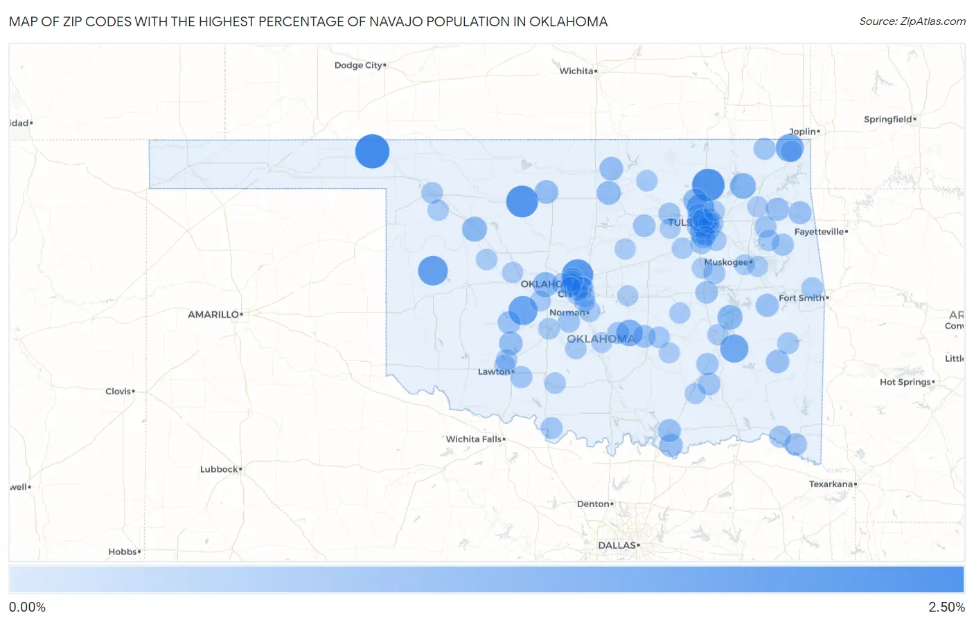 Zip Codes with the Highest Percentage of Navajo Population in Oklahoma Map