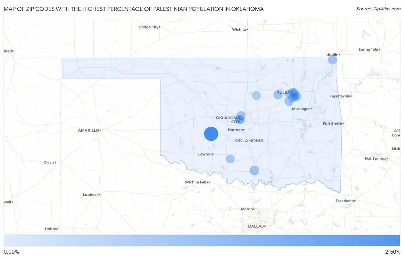 Zip Codes with the Highest Percentage of Palestinian Population in Oklahoma Map