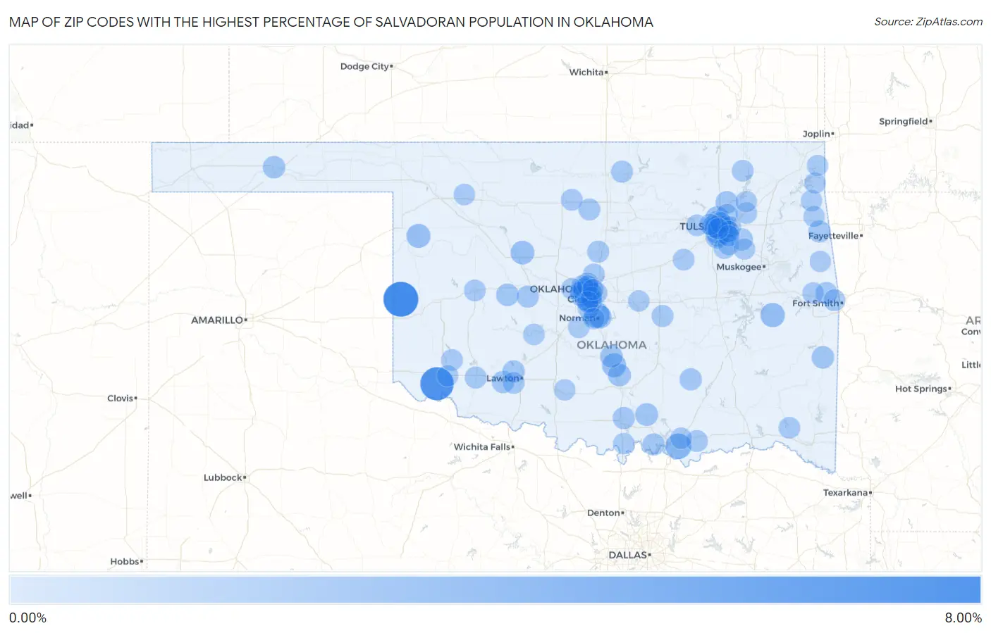 Zip Codes with the Highest Percentage of Salvadoran Population in Oklahoma Map