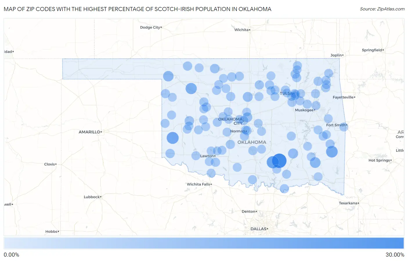 Zip Codes with the Highest Percentage of Scotch-Irish Population in Oklahoma Map