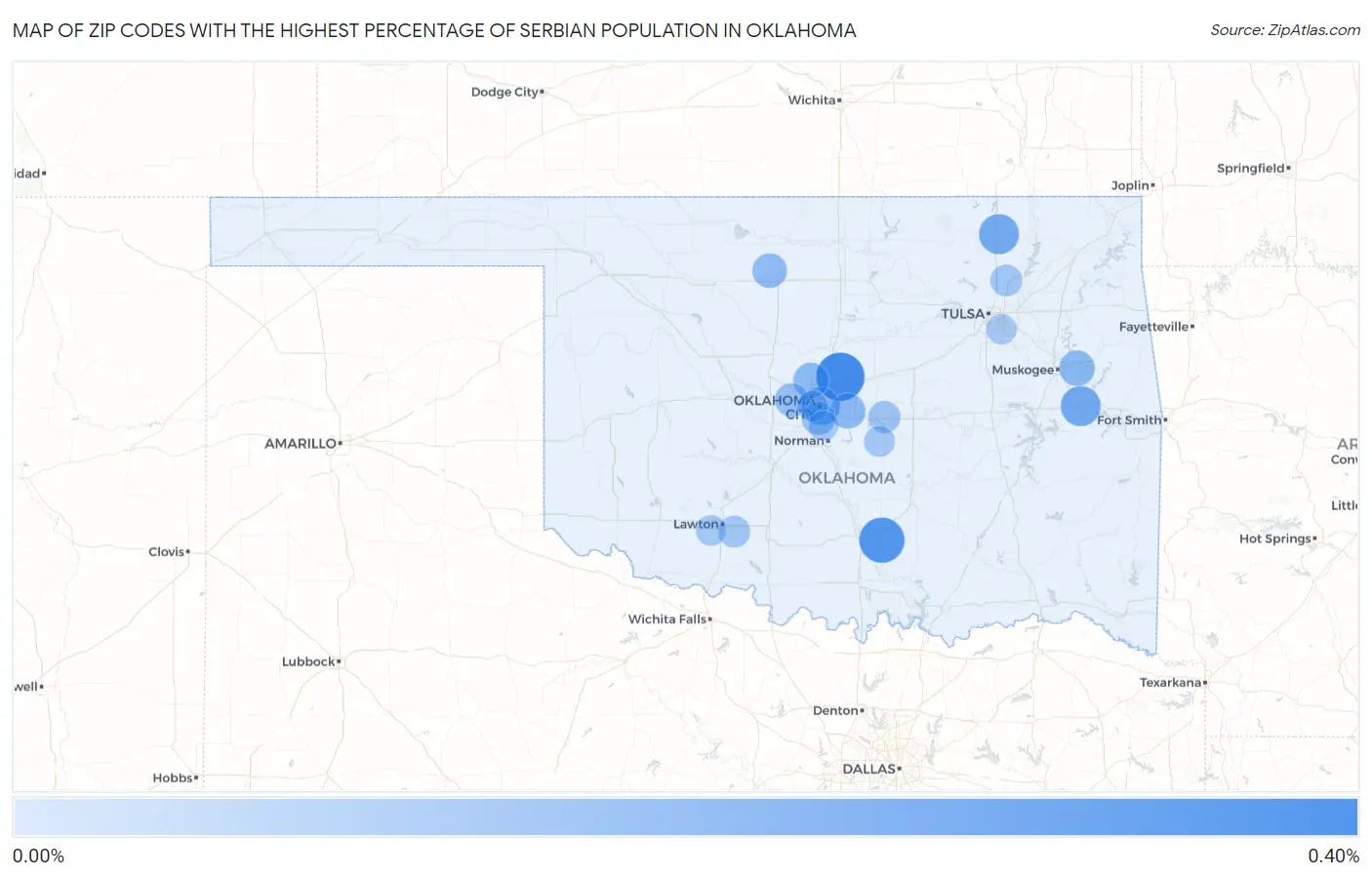 Zip Codes with the Highest Percentage of Serbian Population in Oklahoma Map