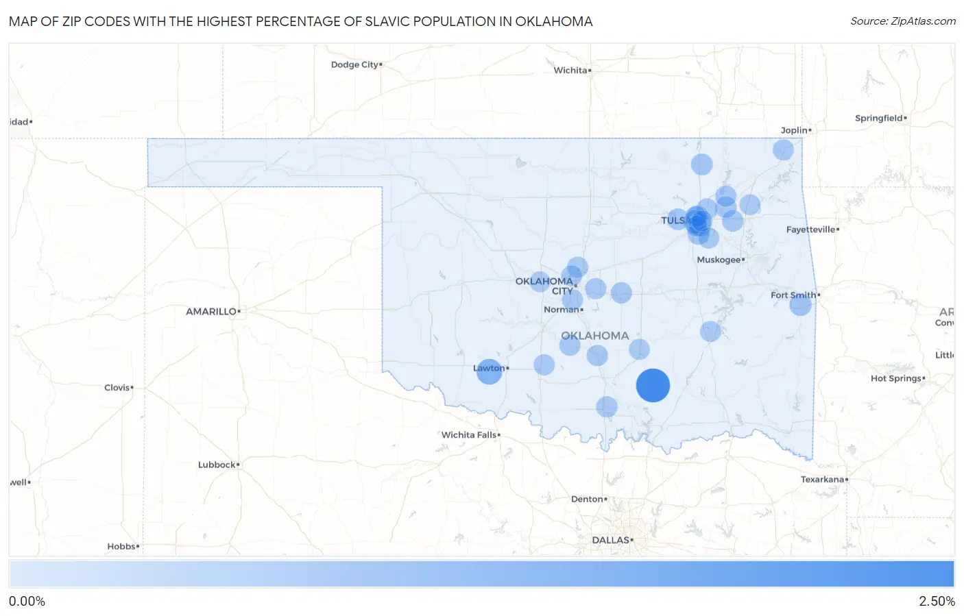 Zip Codes with the Highest Percentage of Slavic Population in Oklahoma Map