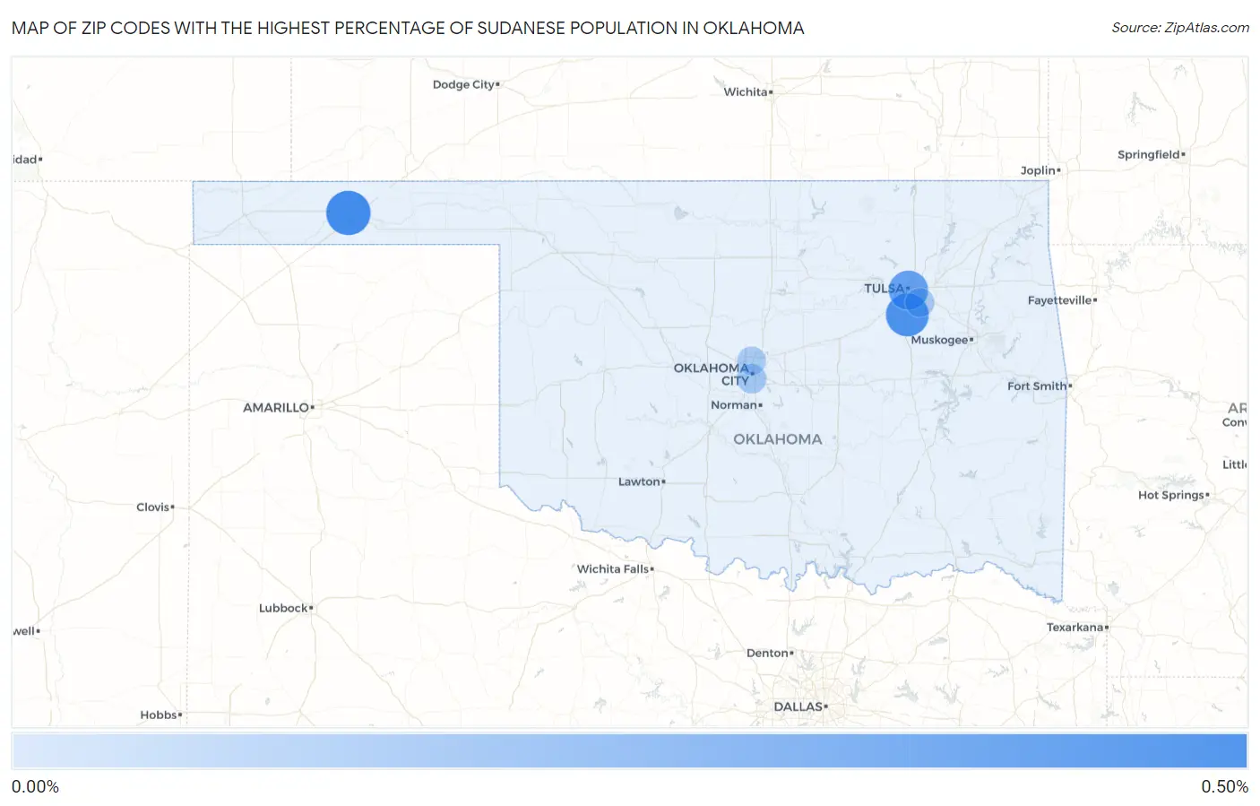 Zip Codes with the Highest Percentage of Sudanese Population in Oklahoma Map