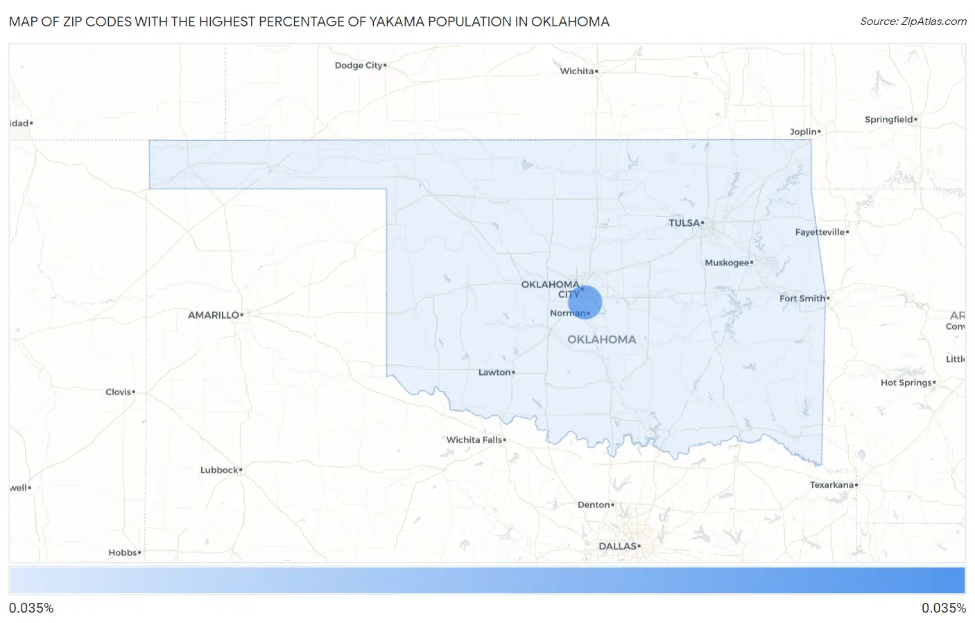 Zip Codes with the Highest Percentage of Yakama Population in Oklahoma Map