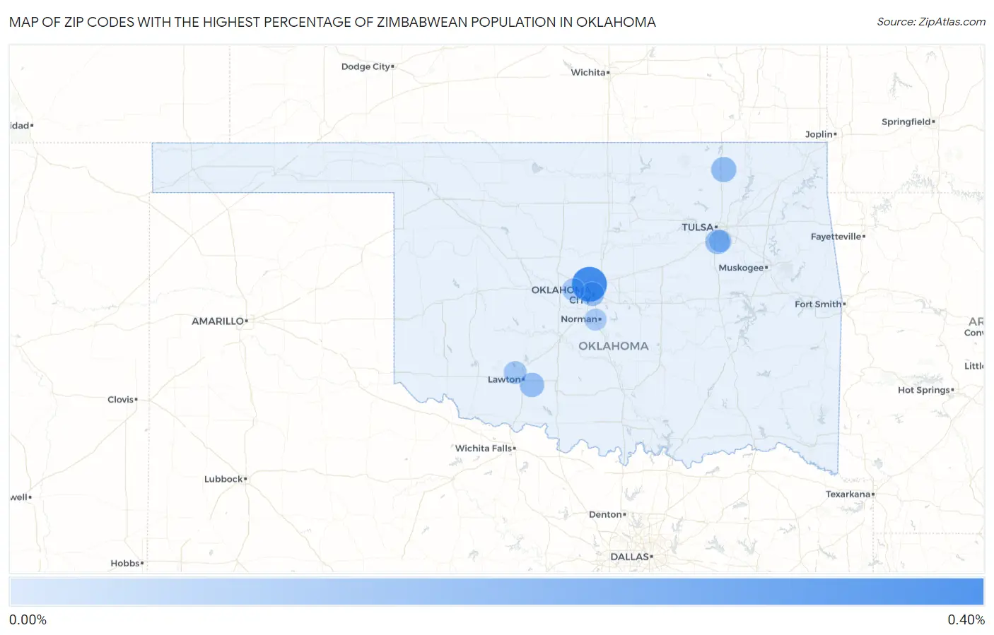 Zip Codes with the Highest Percentage of Zimbabwean Population in Oklahoma Map