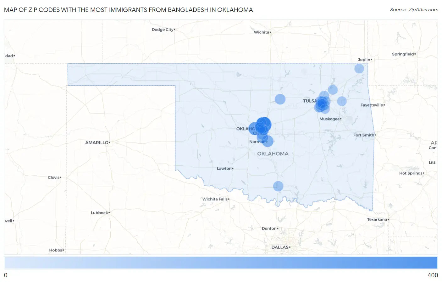 Zip Codes with the Most Immigrants from Bangladesh in Oklahoma Map