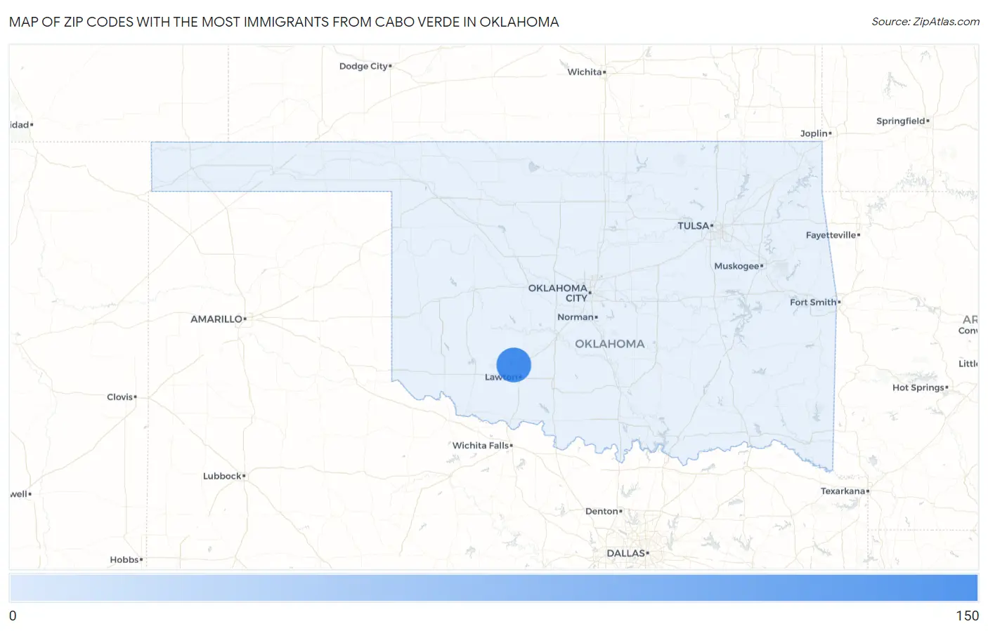 Zip Codes with the Most Immigrants from Cabo Verde in Oklahoma Map