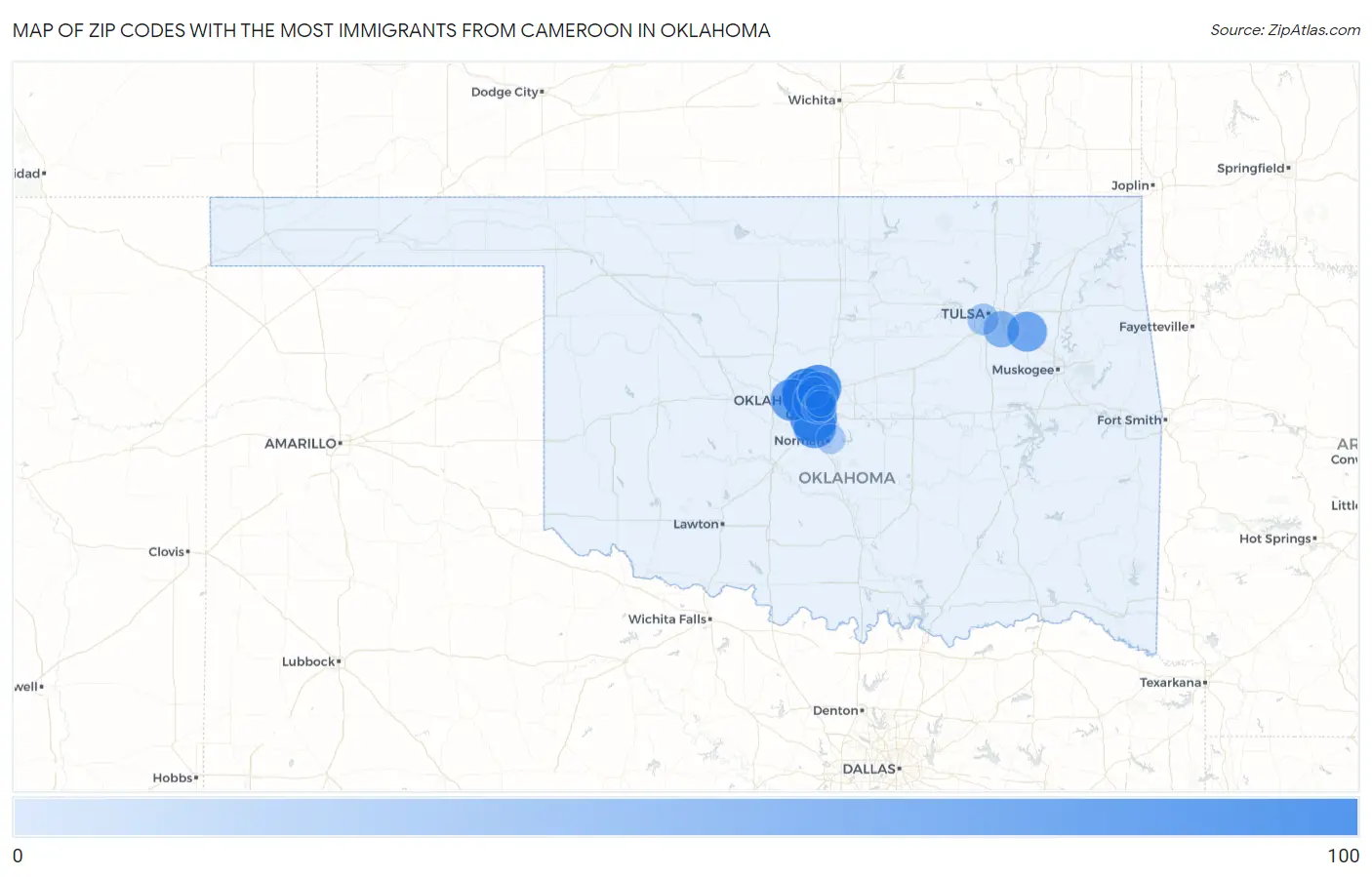 Zip Codes with the Most Immigrants from Cameroon in Oklahoma Map