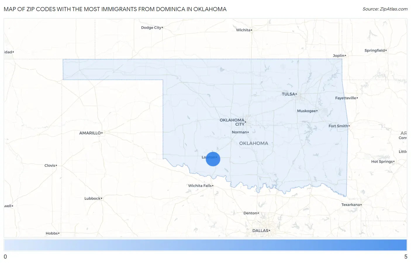 Zip Codes with the Most Immigrants from Dominica in Oklahoma Map