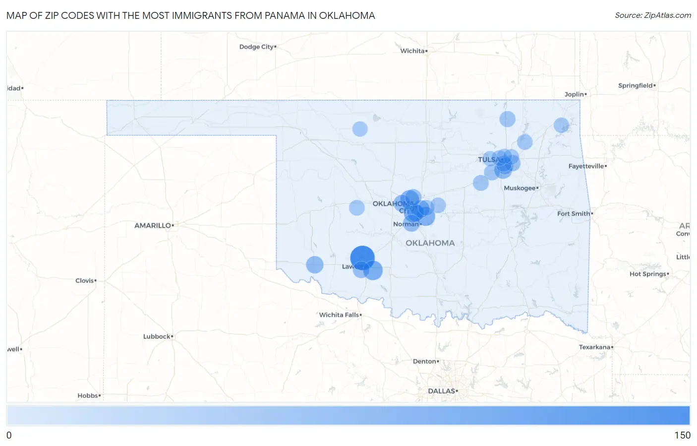 Zip Codes with the Most Immigrants from Panama in Oklahoma Map