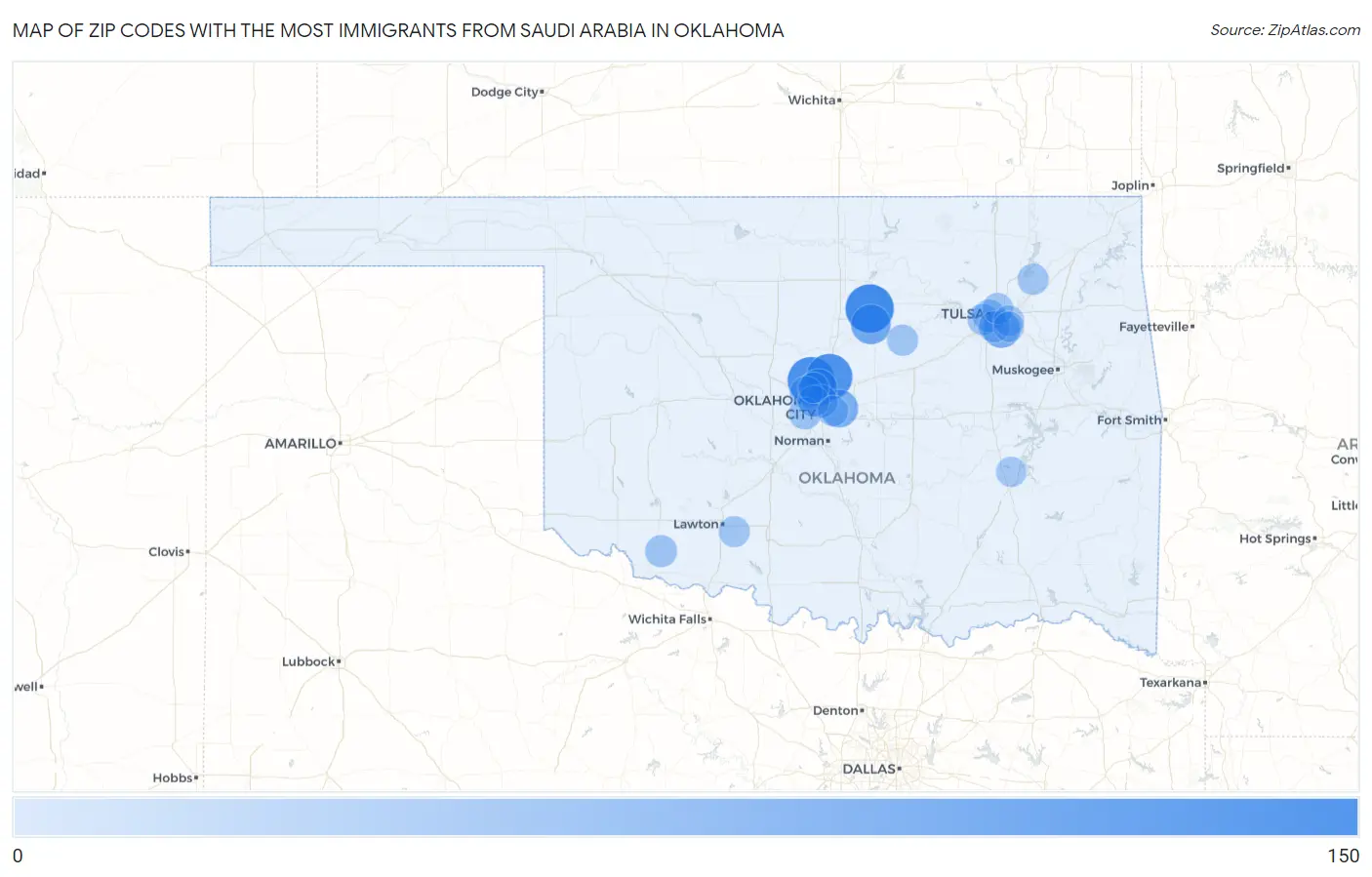 Zip Codes with the Most Immigrants from Saudi Arabia in Oklahoma Map