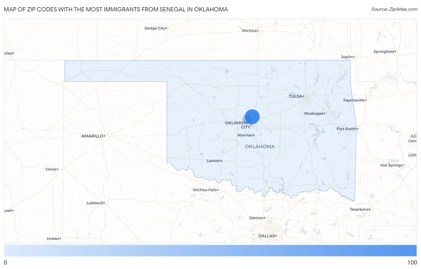 Zip Codes with the Most Immigrants from Senegal in Oklahoma Map