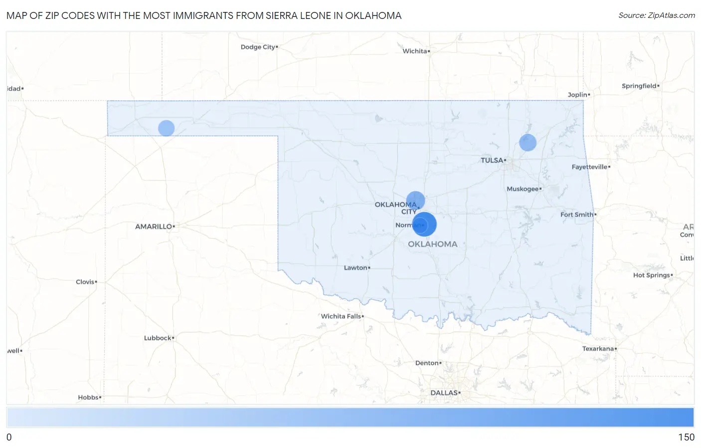 Zip Codes with the Most Immigrants from Sierra Leone in Oklahoma Map