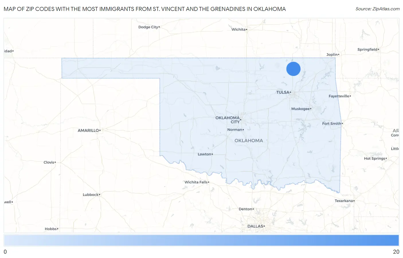 Zip Codes with the Most Immigrants from St. Vincent and the Grenadines in Oklahoma Map