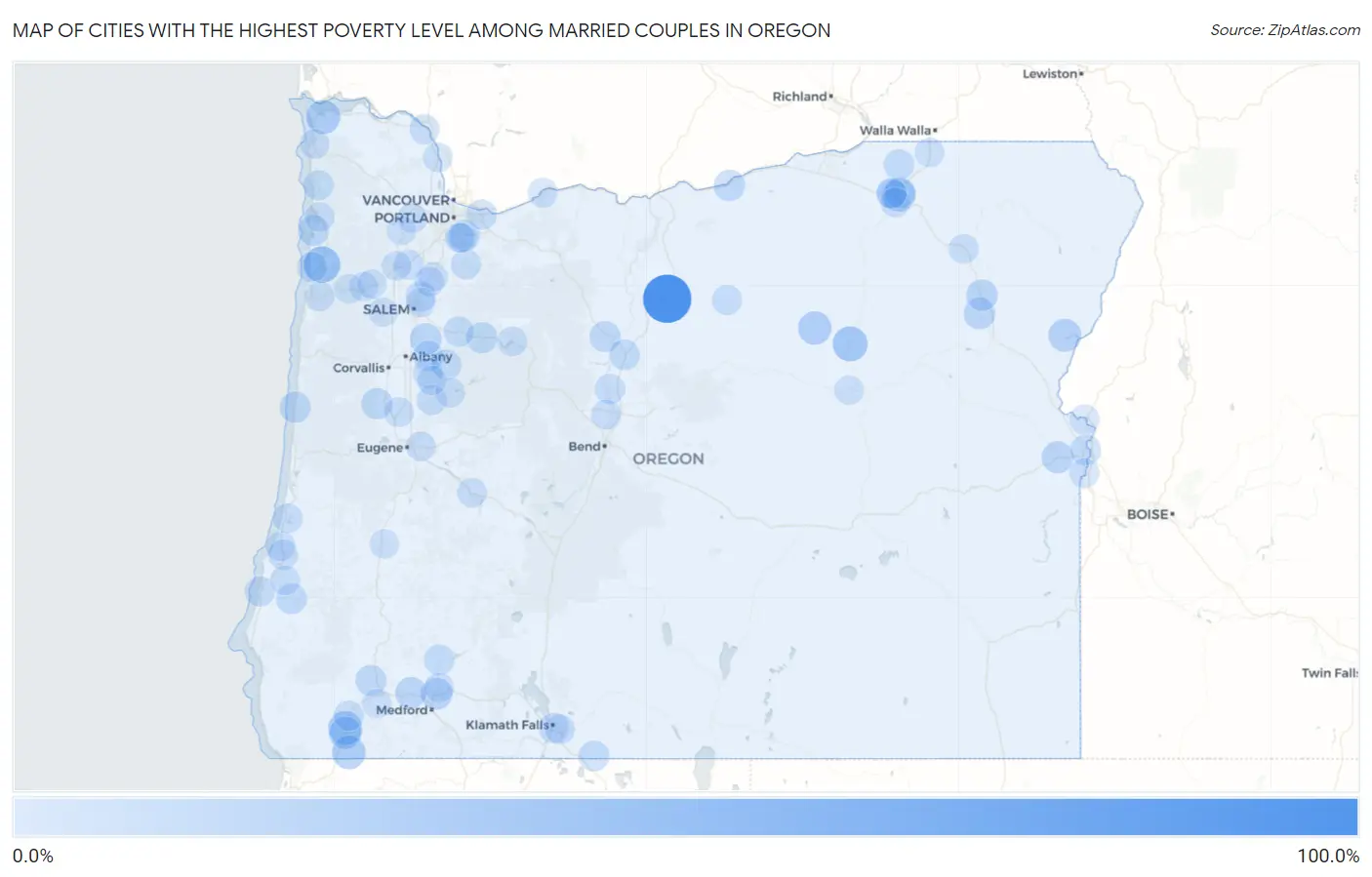 Cities with the Highest Poverty Level Among Married Couples in Oregon Map