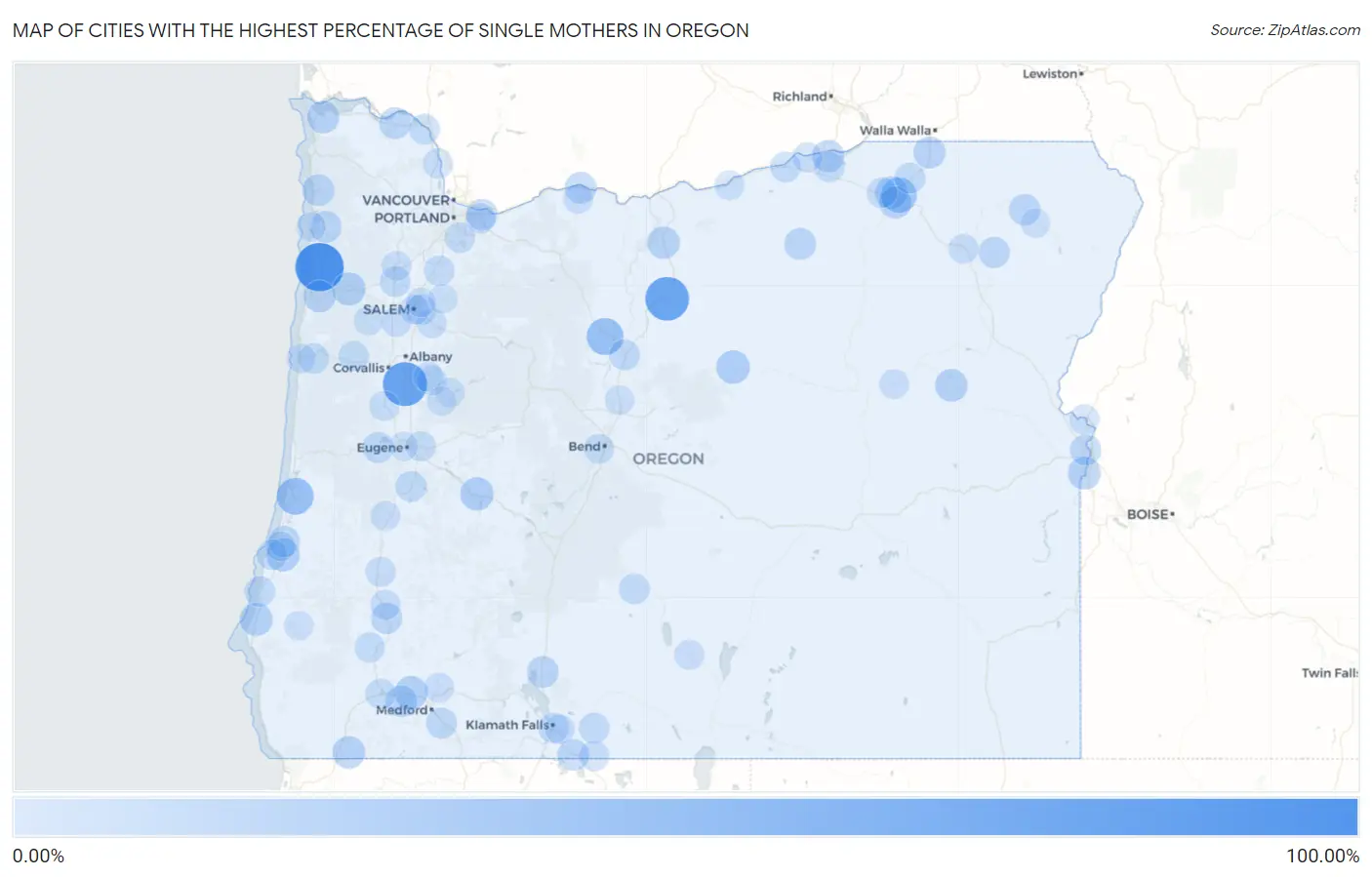 Cities with the Highest Percentage of Single Mothers in Oregon Map